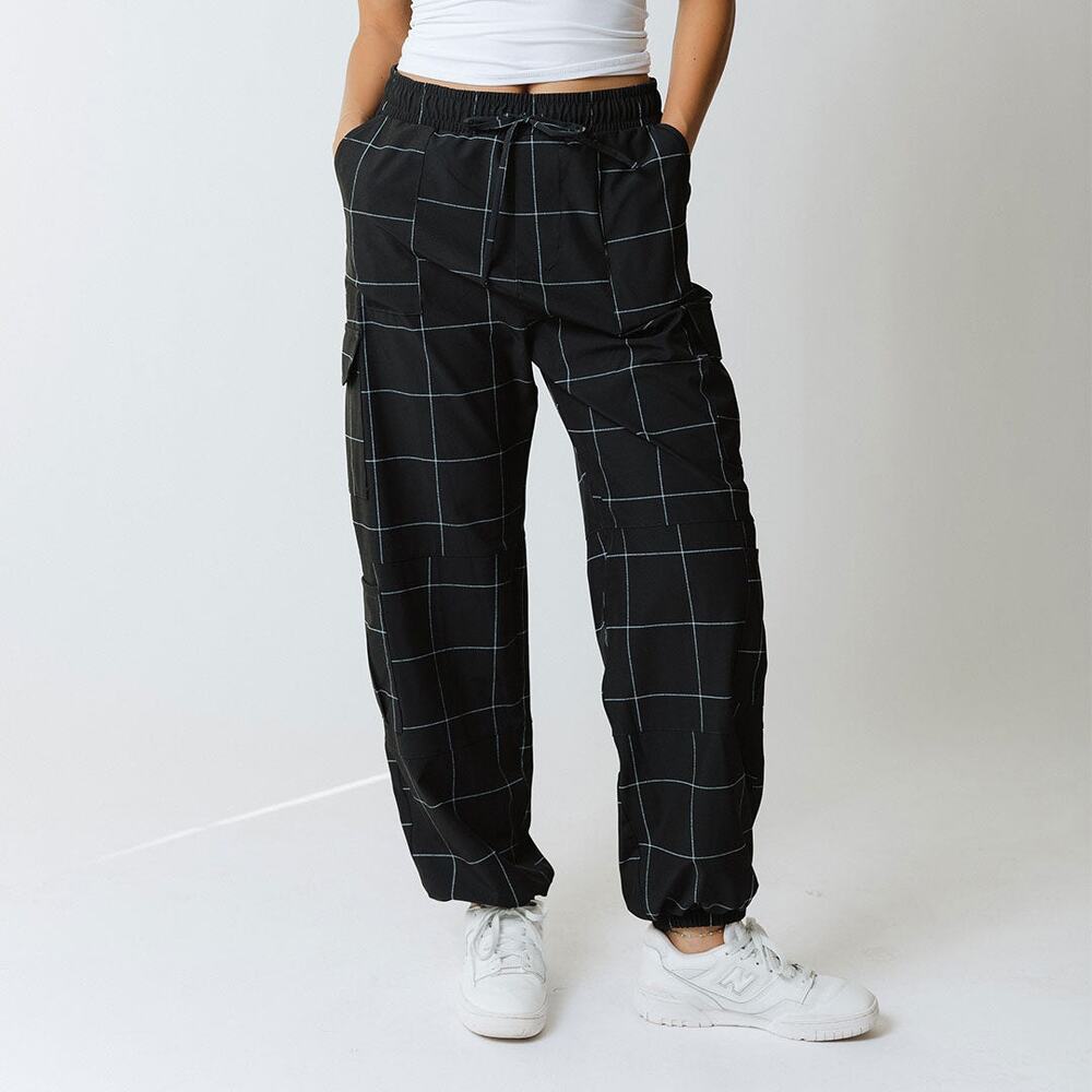 ALBION Windowpane Jetsetter Nylon Grid Cargo Joggers Baggy Travel Pants S